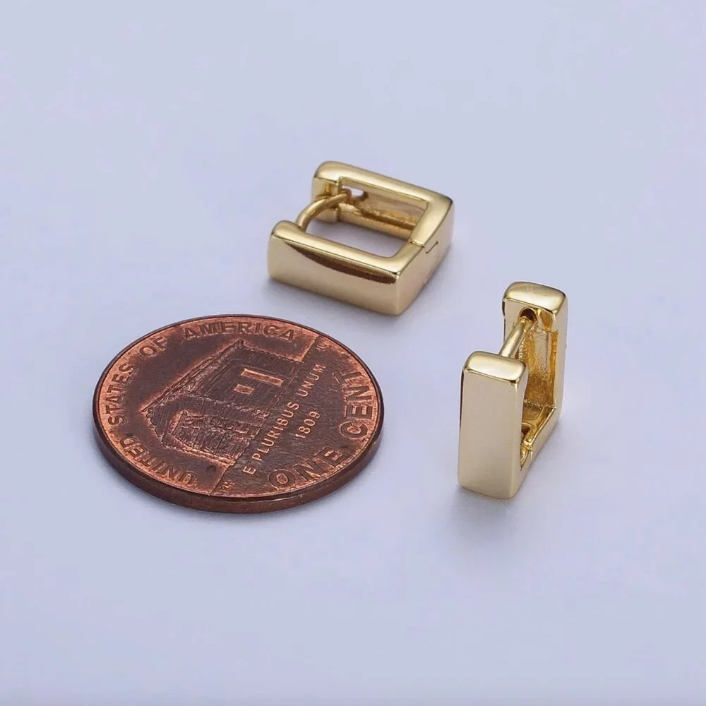 14K Gold Filled 10mm Mini Square Cartilage Huggie Hoop Earrings, Minimalist - Picture 4 of 4